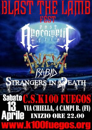 Volantino 13 Aprile 2013 - metal - post-apocalyptic terror - hyaena rabid - strangers in death