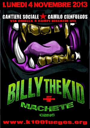 Volantino 4 Novembre - serata hardcore - billy the kid + machete cbhc