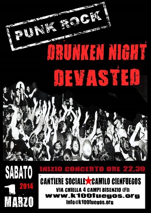 Volantino 1 Marzo 2014 Punk Rock - Drunken night - Devasted