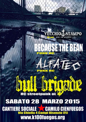 Volantino 28 Marzo 2015 Serata punk Because the bean Alfatec Bull brigade