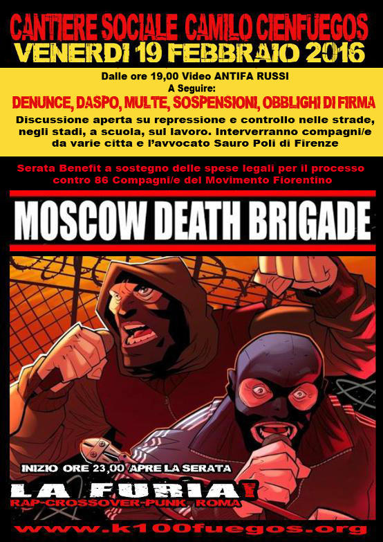 Volantino 19 Febbraio 2016 Serata Hc Moscow death brigate - No one is illegal tour 2016