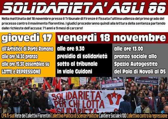 Volantino 18 Novembre 2016 le sentenze del processo contro il movimento fiorentino