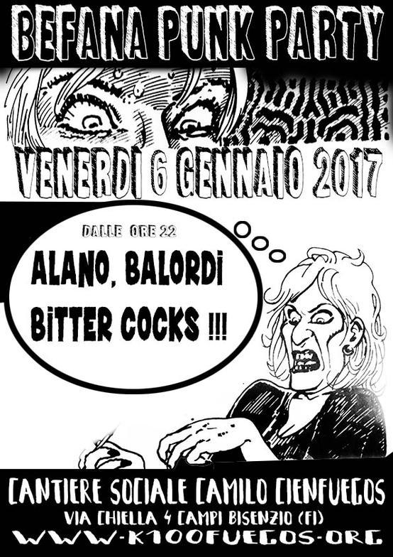 Volantino 6 Gennaio 2017 Befana punk con Alano bittercocks e balordi