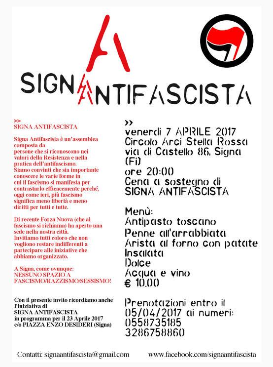 Volantino Signa Antifascista Volantino 7 Aprile 2017 Cena al circolo Stella Rossa