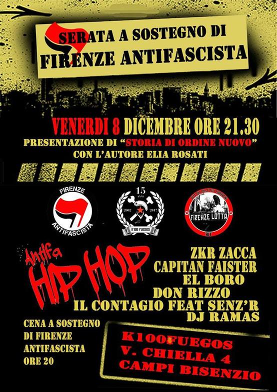 Volantino 8 Dicembre 2017 Cena e serata a sostegno di Firenze Antifascista