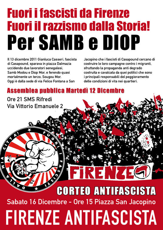 Volantino Firenze Antifascista Firenze antifascista assemblea e corteo 12 e 16 Dicembre 2017