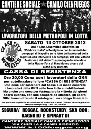 Volantino 13 Ottobre 2012 - Lavoratori in lotta e cassa resistenza GKN