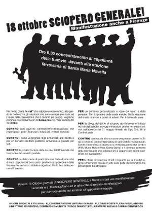 Volantino 18 Ottobre 2013 Sciopero generale sindacalismo di base