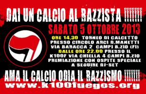 Volantino 5 Ottobre 2013 - Torneo antirazzista - torneo calcetto dai un calcio al razzista