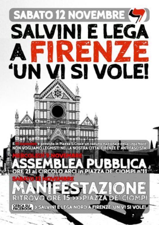 Volantino 12 Novembre Corteo Salvini e Lega Nord a Firenze un vi si vole