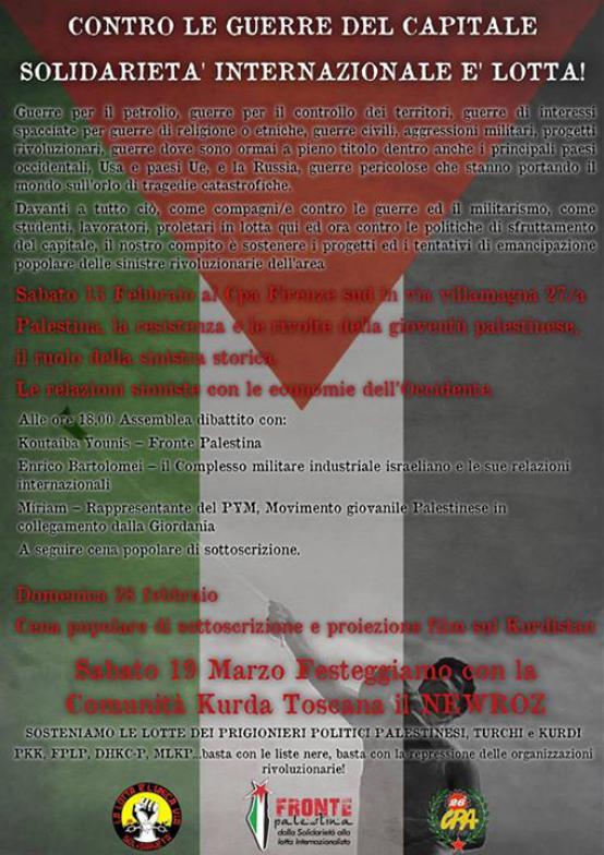 Volantino 13 Febbraio al Cpa Firenze sud - Contro le guerre del capitale solidarieta internazionale e lotta