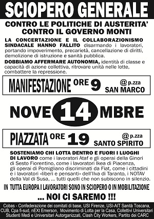 14 Novembre 2012 Sciopero generale contro le politiche di austerit contro il governo Monti